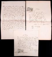 1861-1867 Győr (Raab), német nyelvű számlák illetékbélyegekkel és egy nyilatkozat másolata.