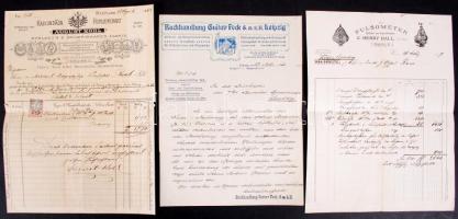 1879-1908 Lipcse, Győr; Fejléces számlák (Pulsometer C. Henry Hall, August Kohl Schlauch- und Seilerwaaren-Fabrik, Buchhandlunk Gustav Fock), 3 db.
