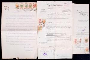 1930-1938 Hegyeshalom, Mosonmagyaróvár; Fizetési felszólítások, ingóságok lefoglalásáról szóló vegyes iratok illetékbélyegekkel.