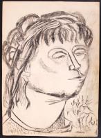 Olvashatatlan jelzéssel: Női fej. Szén, papír, 43×30 cm