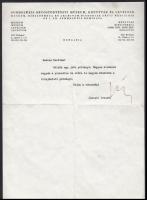 Antall József személyes hangvételű levele sajátkezű aláírásával a Semmelweis Orvostörténeti Múzeum levélpapírján.