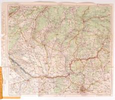 cca 1930 Budapest-Trencsén autóstérkép, Freytag-Berndt, 73x63 cm.