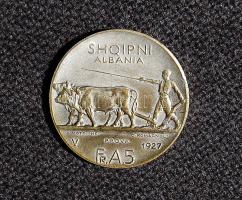 Albánia 1927. 5FrA fém A.Zogu próba hamisítvány, összehasonlításra T:2
