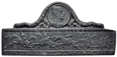 Osztrák-Magyar Monarchia 1917. CS.és Kir. 11. Tábori Ágyús Ezred "1914-1917 PRO PATRIA" tömör cink sapkajelvénye (24x50mm) biztosító tűvel T:2 Austro-Hungarian Monarchy 1917. "K.u.K. 11th Field Artillery Regiment "1914-1917 PRO PATRIA" solid zinc cap badge (24x50mm) with safety pin C:XF