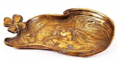 Szecessziós réz hamutál sellővel/ Art nouveau style bronze ashtray with mermaid, 18x11 cm.