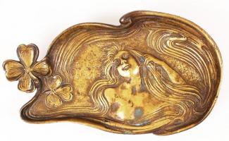 Szecessziós réz hamutál sellővel/
Art nouveau style bronze ashtray with mermaid, 18x11 cm