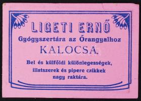 cca 1910 Kalocsa Ligeti Ernő gyógyszertára érdekes leporello, mely a fóliával más képet mutat / 1900 Picture changing leporello advertising pharmacy