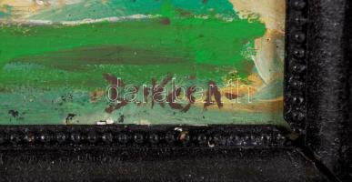 Olvashatatlan jelzéssel: Ősz a téren. Tempera, farost, keretben, 34x27 cm