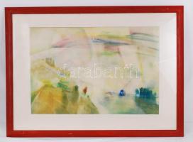 Iványi Ödön (1918-1985): Áradás. Akvarell, papír, jelzett, üvegezett keretben, 36×54 cm