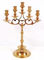 Ötágú réz modern gyertyatartó, le csavarható fejekkel és talppal, újszerű állapotban, m:38 cm, h:27 cm