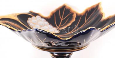 ZinYe kínai leveles kínáló, kézzel festett, jelzett, hibátlan, m:17 cm, d:30 cm