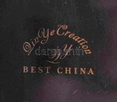 ZinYe kínai leveles kínáló, kézzel festett, jelzett, hibátlan, m:17 cm, d:30 cm