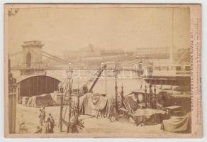 cca 1870 Klösz György: Lánchíd háttérben a várral, budapesti látkép, hátoldalán feliratozva, 10x6 cm.