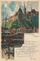 1899 Cholnoky Jenő földrajztudós üzenete és saját kezű aláírása feleségének Meissenből küldött litho...