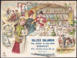 1905 Bp. VI. Salzer Salamon porcelánbolt litho reklámos számla (hajtott)