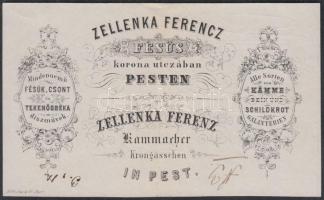 cca 1860 Bp., V. Zelenka Ferenc csont díszművek reklámos számla