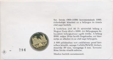 2000. "73. Bélyegnap - Szent István" sorszámozott első napi érmés boríték T:PP csak 600db!