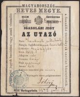 1872 Igazolási jegy pipakereskedő utazó részére