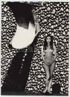 cca 1970-1980 Péter János: Kompozíció, vintage fotómontázs, pecséttel jelezett, feliratozva hol volt kiállítva, 18x13 cm.