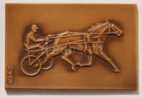 Modern szögletes Br plakett "Lóverseny". Szign:Kovács T:2