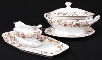 cca 1930 Epiag tálaló készlet leveses tál, két húsos tál, egy szószos geometrikus mintákkal / Egiag chinaware set