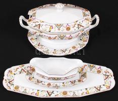 cca 1930 Epiag tálaló készlet leveses tál, két húsos tál, egy szószos geometrikus mintákkal / Egiag ...