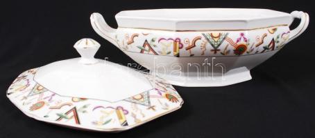 cca 1930 Epiag tálaló készlet leveses tál, két húsos tál, egy szószos geometrikus mintákkal / Egiag ...