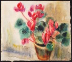 P Süveges Magdolna: Virágcsendélet. Akvarell, papír, apró szakadások, jelzett, 27×32 cm