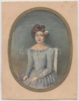 cca 1855-1865 Női portréfotó, átfestve, kiszínezve, a modellt erősen fiatalítva; az eredeti felvétel a papírt átvilágítva látható, 18x14 cm.