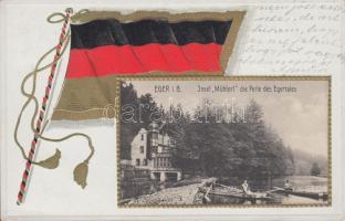 Cheb, Eger in Böhmen; Insel Mühlerl / restaurant, German flag Emb.