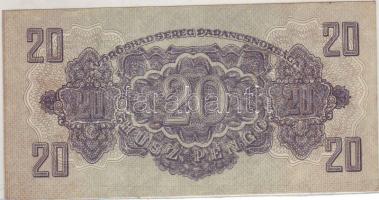 1944. 20P "V.H." extrém előlapi képeltolódás balra, ill. felfelé, sorozat és sorszámok lecsúszva! T:I RR!!