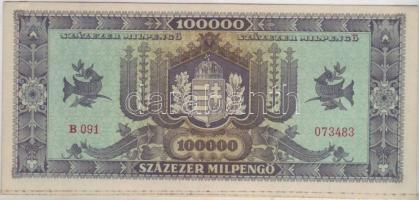 1946. 100.000Milp. előlapon erős függőleges zöld festékcsíkkal T:I