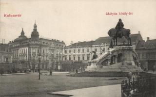 Kolozsvár Mátyás király tér és szobor, Tauffer Dezső üzlete / Matthias Corvinus square and statue, shop