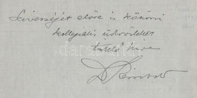 1909 Kolozsvár, dr. Reinbold Béla(1875-1927) biokémikus, egyetemi tanár által aláírt sajátkezű levél