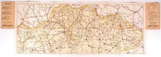 cca 1930 Részletes Magyar Autóstérkép 4. Miskolc - Nyíregyháza, tervezte Gergely Endre jó állapotban / Automobil map