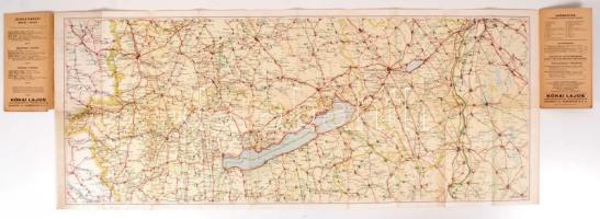cca 1930 Részletes Magyar Autóstérkép 2. Budapest - Balaton, tervezte Gergely Endre jó állapotban / Automobil map