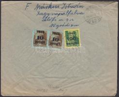 1945 (5. díjszabás) Távolsági levél Kisegítő 2x 10P/80f + 100P/12f bérmentesítéssel, Inflation cover