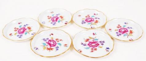 Herendi virág mintás alátét, kézzel festett, hibátlan, jelzett (1942), összesen: 6 db, d:7 cm