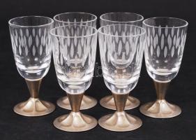 6 db fém talpú üveg likőrös pohár / Liqueor glass set