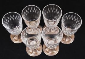 6 db fém talpú üveg likőrös pohár / Liqueor glass set