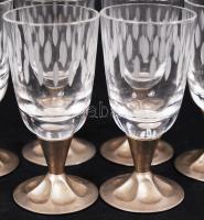 6 db fém talpú üveg likőrös pohár / Liqueor glass set