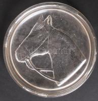 Lovat ábrázoló üveg hamutartó / Glass ashthray with horse 11 cm