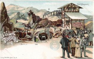 1897 Berlin, Ausstellung Transvaal, Gold-Bergwerk, Seilbahn / Expo litho