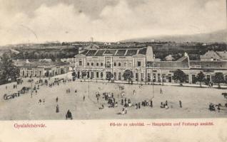 Gyulafehérvár, Főtér, vároldal, Fürst és Weiss üzletei, Takarékszövetkezet / Main square, hotel, shops, cooperative (EK)