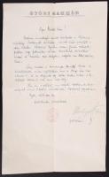 1924 Győr, Győri Sakkör főtitkára által írt levél pénzügyekkel és a Hódmezővásárhelyi Sakkörrel való kapcsolattartás kérdésében fejléces levélpapíron, pecséttel.