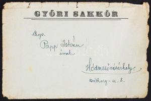 1924 Győr, Győri Sakkör főtitkára által írt levél pénzügyekkel és a Hódmezővásárhelyi Sakkörrel való...