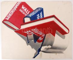 Könyveket reklámozó kézzel készített plakátterv.