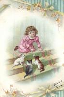Girl with cats, litho (EB)