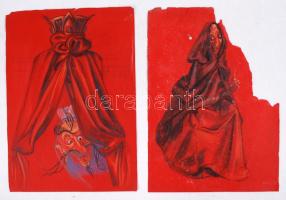 Jelzés nélkül: 2 db színházi grafika, egyik sérült, 25x35 cm; olvashatatlan aláírás rajzlapon.