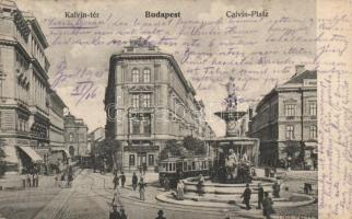 Budapest VIII. Kálvin tér, magyar fém- és lámpaáru gyár, gyógyszertár, villamos (EK)